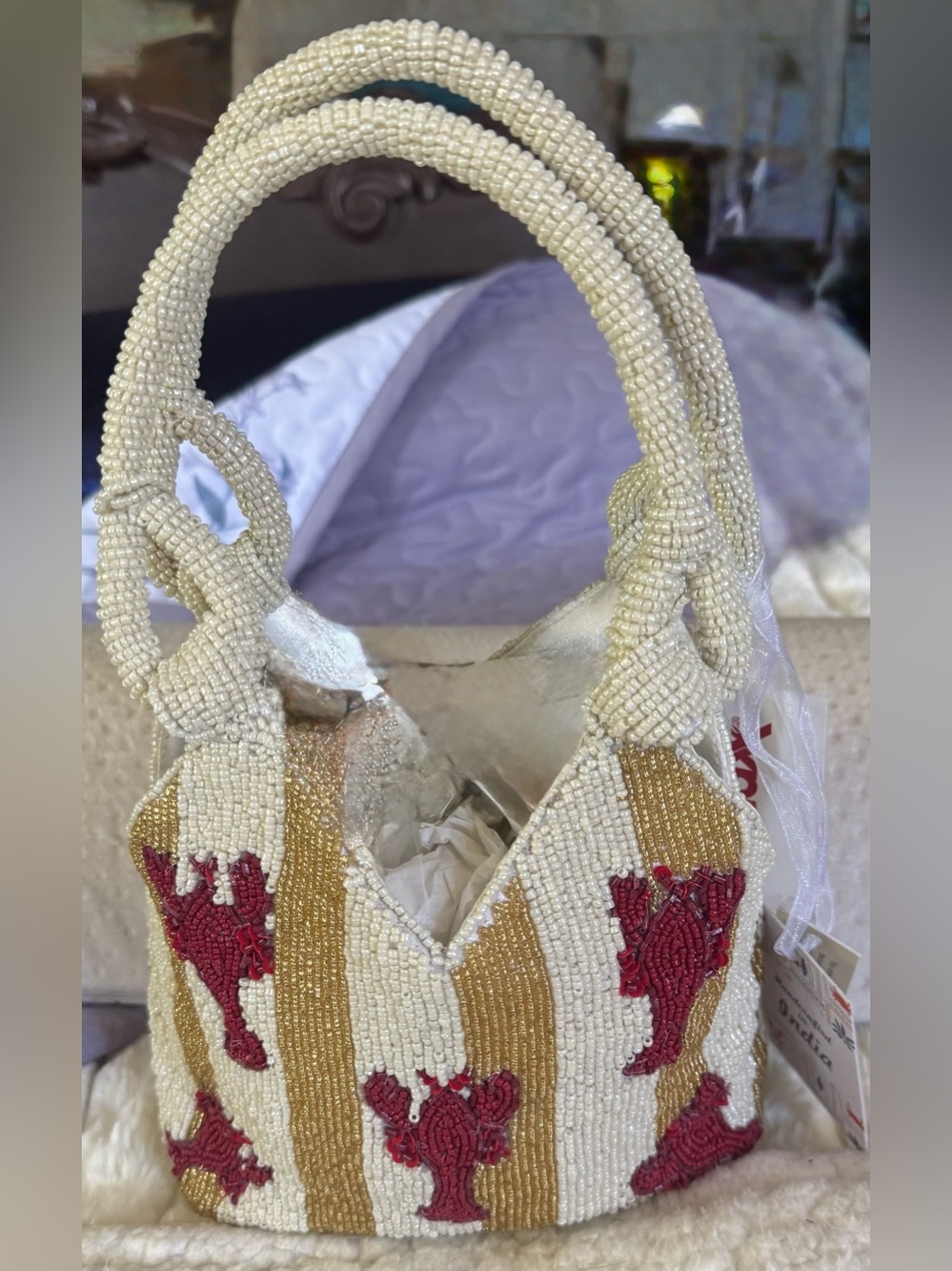 Viral TJ Maxx Beaded Lobster Bucket Bag Handcrafted in India NWT